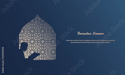 Ramadan Kareem Vector Background. The silhouette of a Moslim reading the Qur'an.