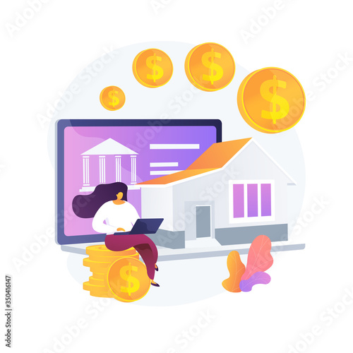 Mortgage loan abstract concept vector illustration. home bank credit, down payment, real estate services, house loan pay off, investment portfolio, family financial burden abstract metaphor.