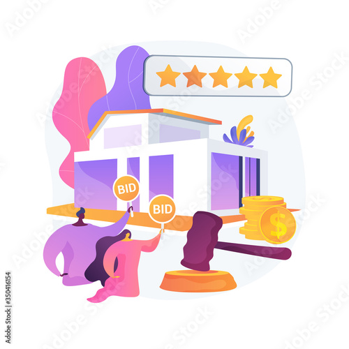 Auction house abstract concept vector illustration. Residential and commercial property auction, buy, sell assets online, exclusive bid, consecutive biddings, business auctions abstract metaphor.