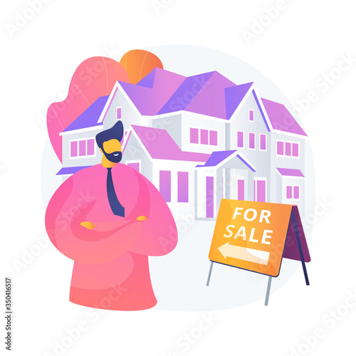 Real estate agent abstract concept vector illustration. Real estate market, agent demonstrating house, buying new appartment with a realtor, commercial property investment abstract metaphor.