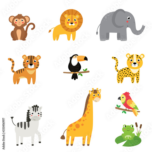 Childish collection of cute cartoon African animals.