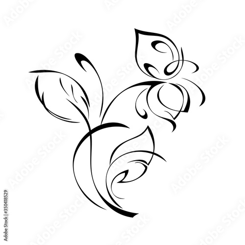 Wallpaper Mural ornament 1170. one unique stylized flower on a stalk with two leaves in black lines on a white background Torontodigital.ca