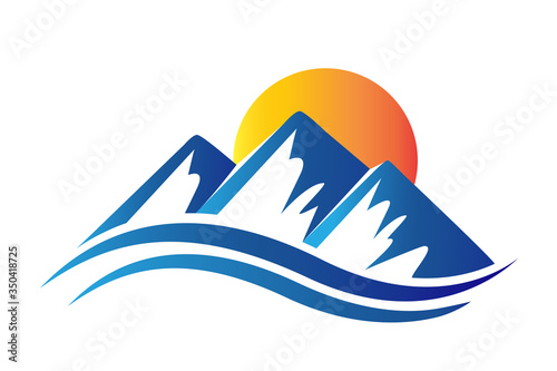 Logo mountains and shiny sun vector