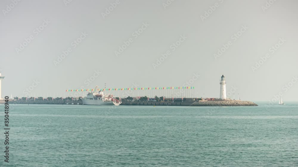 night illumination qingdao city famous olympic bay dock panorama timelapse 4k china night illumination qingdao city famous olympic bay dock panorama timelapse 4k china