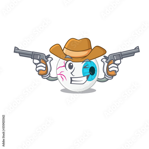 Cartoon character cowboy of eyeball with guns