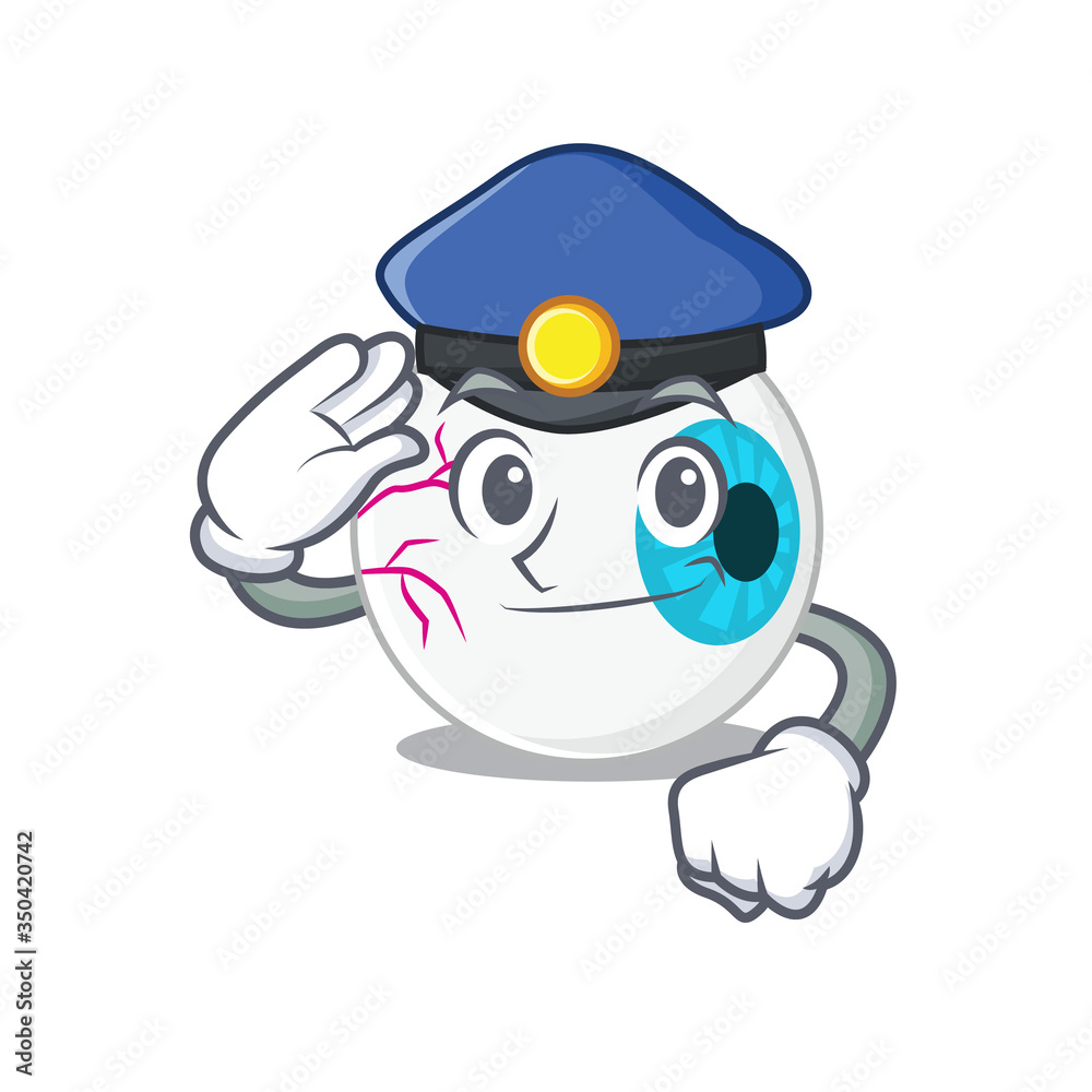 Police officer cartoon drawing of eyeball wearing a blue hat