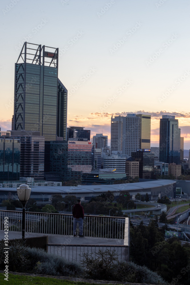 Perth City Skyline architecture, building, city, cityscape, landmark, Perth, travel, urban sunrise 