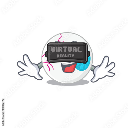 A cartoon image of eyeball using modern Virtual Reality headset