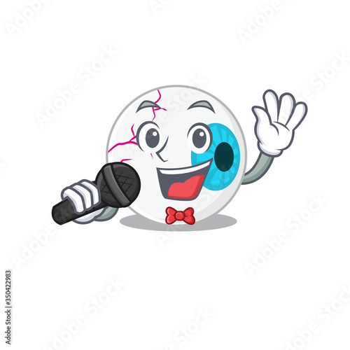 cartoon character of eyeball sing a song with a microphone