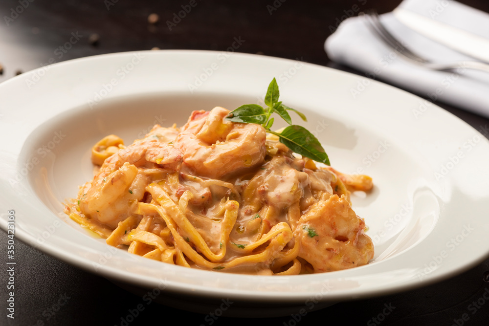 pasta fetuccini with shrimp and spices sauce pasta fetuccini with shrimp and spices sauce