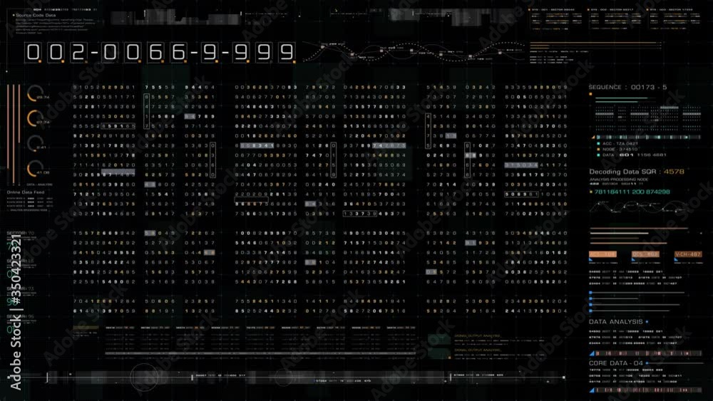 Futuristic hi-tech graphic user interface head up display with digital code and data info graphic telemetry information display for desktop screen background
