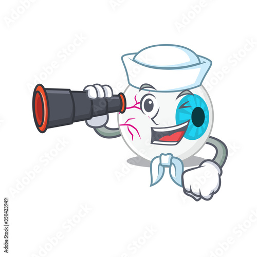 A cartoon picture of eyeball Sailor using binocular