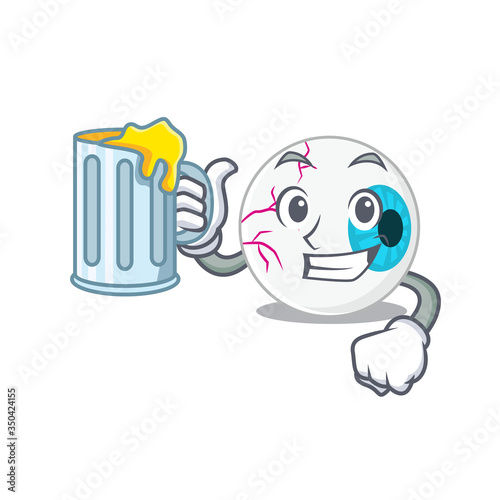 A cartoon concept of eyeball with a glass of beer