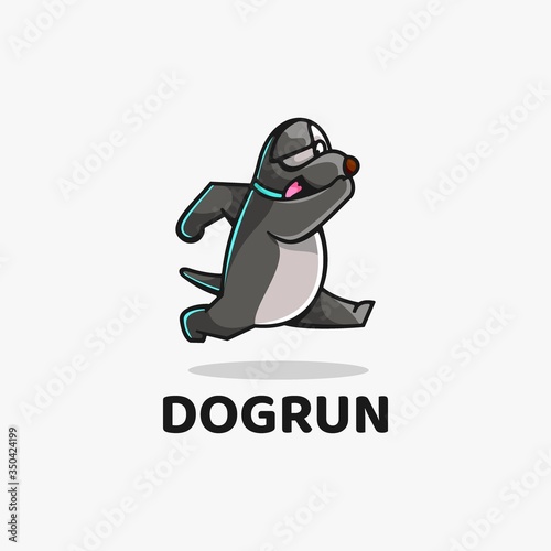 Vector Logo Illustration Dog Run Mascot Cartoon Style.