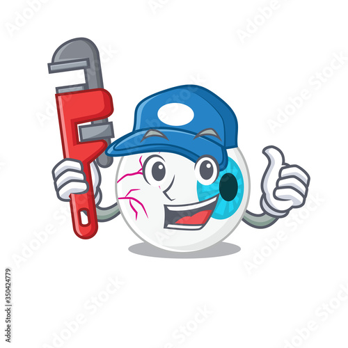 cartoon character design of eyeball as a Plumber with tool
