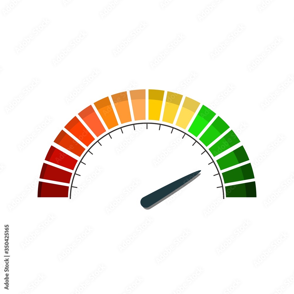 Color scale with arrow from red to green. The measuring device icon ...