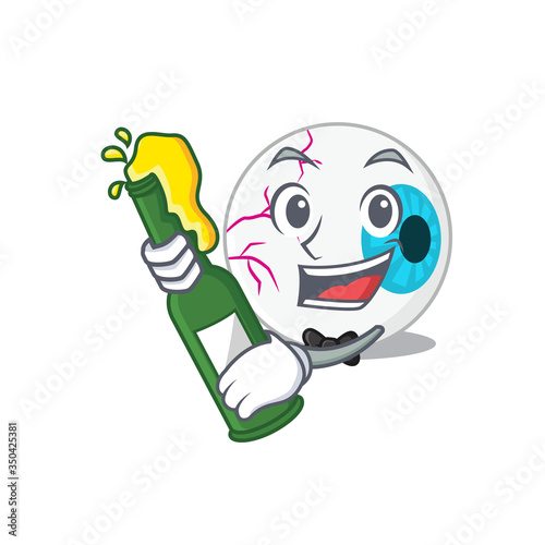 caricature design concept of eyeball cheers with bottle of beer