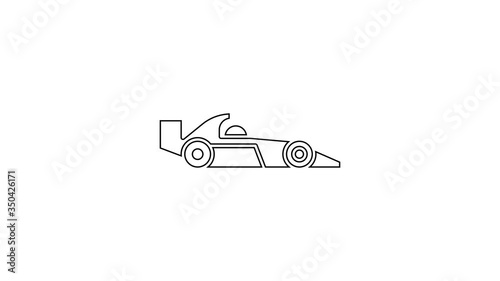 Black line Formula 1 racing car icon isolated on white background. 4K Video motion graphic animation