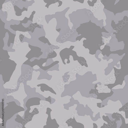 Seamless camouflage for army  hunting and other use.  White and gray snow camo texture. Military pattern for fabric print. Vector illustration.