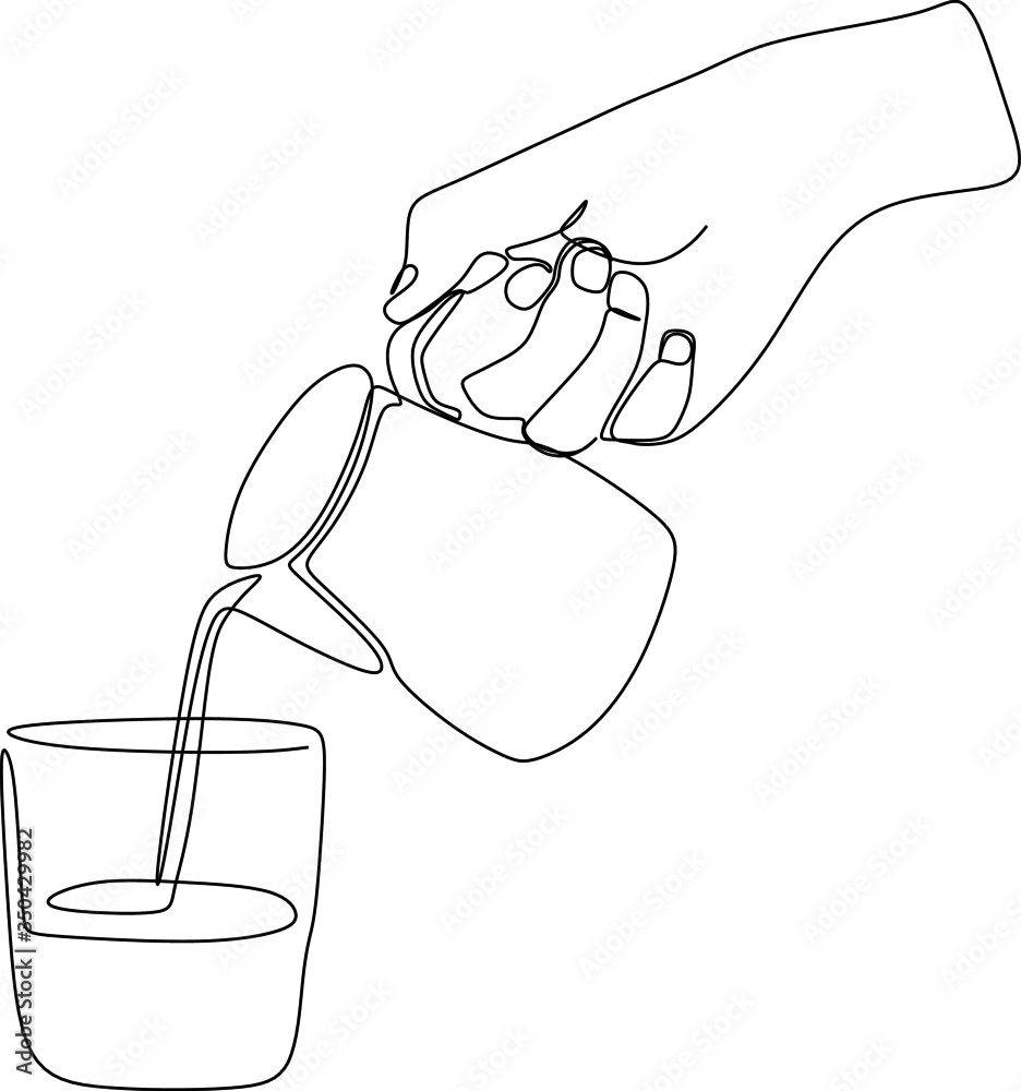 Pouring Hot Milk From A Jug Into A Cup Continuous Single Line Drawing Vector Stock Vector Adobe Stock