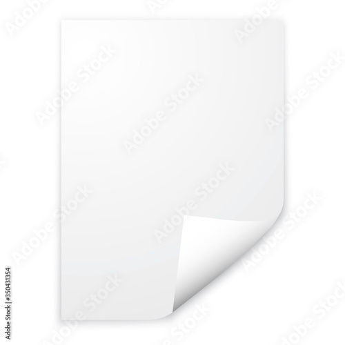 Paper page, folded corner of the sheet. White curl sticker. Vector illustration. Stock Photo.