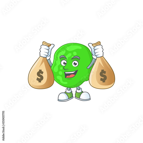 A humble rich sarcina ventriculli caricature character design with money bags