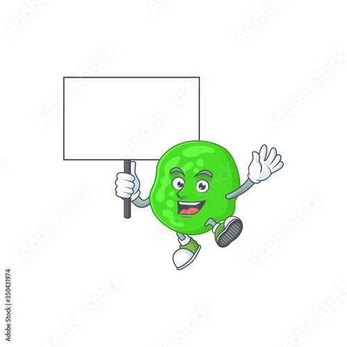 Cute sarcina ventriculli mascot design smiley with rise up a board