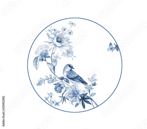 Fotografia Artistic expression of Oriental culture, blue and white porcelain pattern, porce