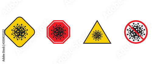 coronavirus (2019-nCoV) causes disease Covid-19 typography design concept prohibit sign set. Vector illustration for poster, banner, flyer