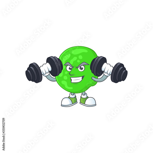 Caricature picture of sarcina ventriculli exercising with barbells on gym