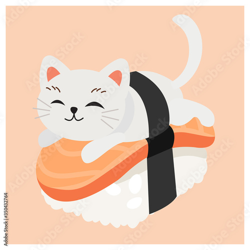 cute kitty cat in sushi,Salmon sushi.