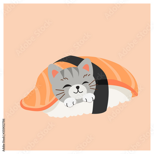 cute kitty cat in sushi, Salmon sushi.