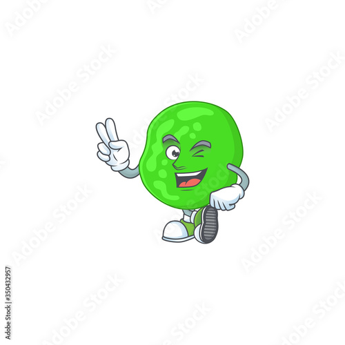 smiling sarcina ventriculli cartoon mascot style with two fingers