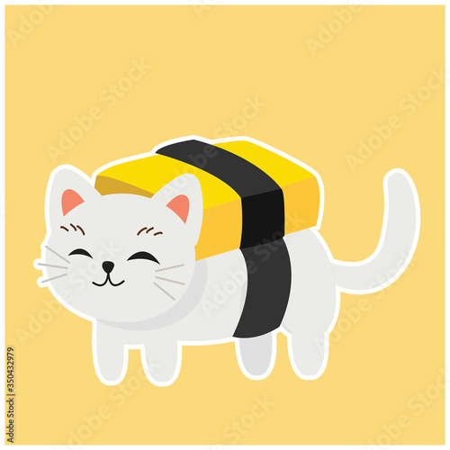 cute kitty cat in sushi, egg roll sushi,