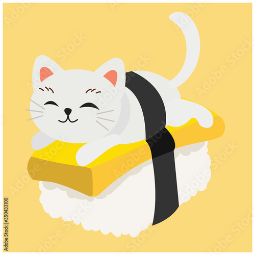 cute kitty cat in sushi, egg roll sushi,