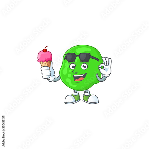 Happy face of sarcina ventriculli cartoon mascot having an ice cream