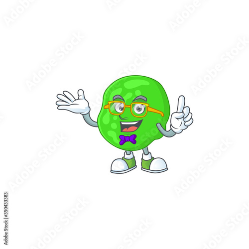 Cartoon character design of nerd sarcina ventriculli with weird glasses