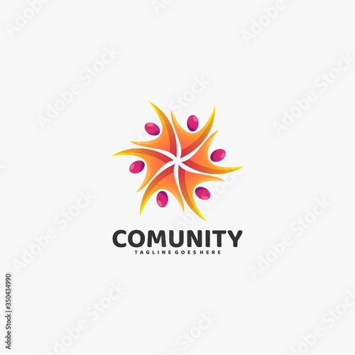 Vector Logo Illustration People Group Gradient Colorful Style.