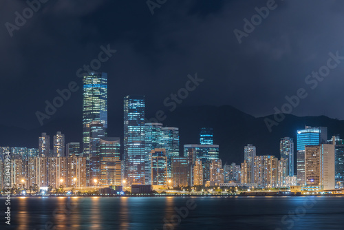 Panorama of downtown of Hong Kong city at night © leeyiutung