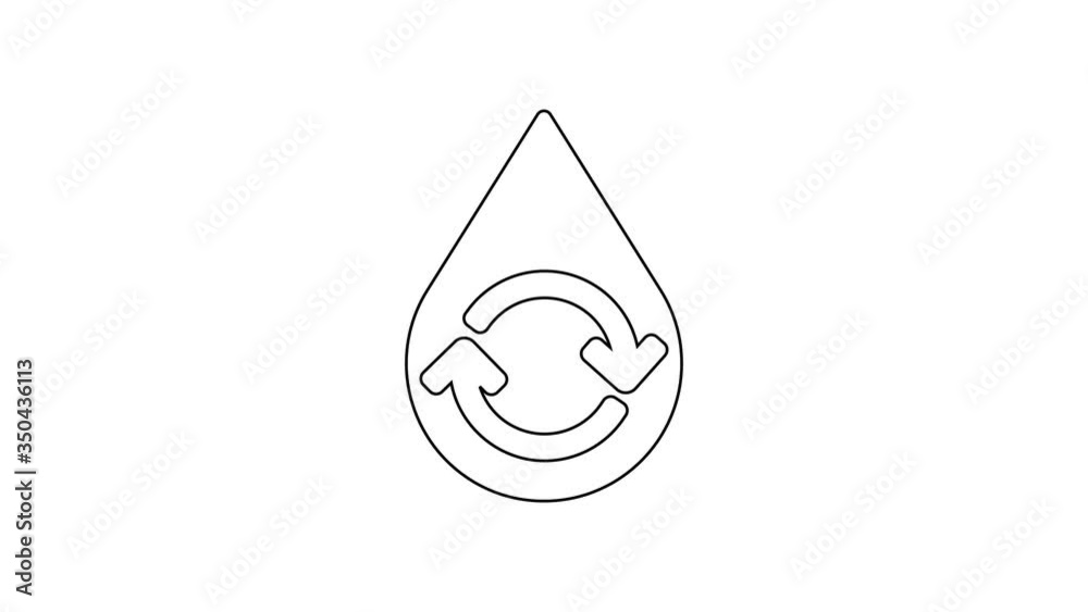 Black line Recycle clean aqua icon isolated on white background. Drop of water with sign recycling. 4K Video motion graphic animation Black line Recycle clean aqua icon isolated on white background. Drop of water with sign recycling. 4K Video motion graphic animation