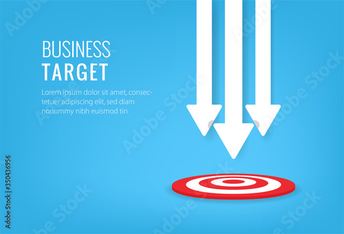 Business target design concept. Red dartboard center goal. strategy achievement and business success flat design. archery dart target and arrow for banner or background.