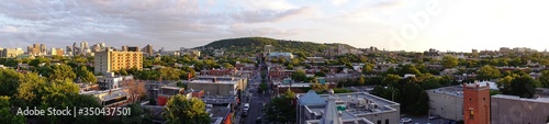 Wide view from the 10th floor of Mont Royal, the Plateau area, the Ville Marie area, and Down-Town. The north-east side of mount Royal. Perspective of Rachel street towards the mountain.