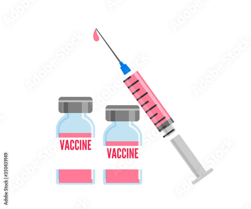 vaccine bottle and syringe vaccination concept isolated on white background vector illustration