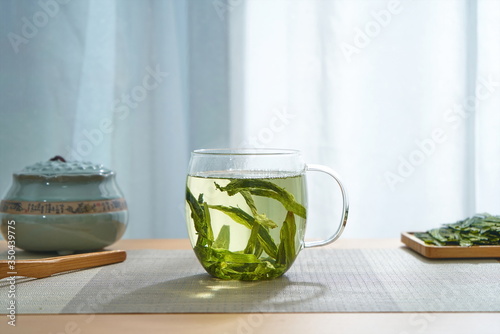 Green tea at home by the sun