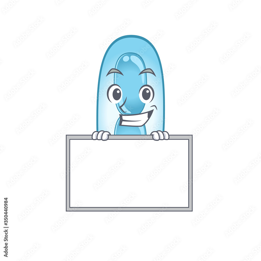Klebsiella pneumoniae cartoon design style standing behind a board Klebsiella pneumoniae cartoon design style standing behind a board