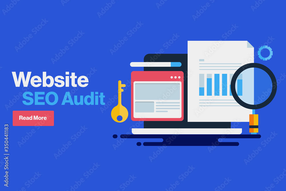 Website marketing analysis, seo audit report, online business solution technology. Laptop with data. Website seo web banner with blue background. Website marketing analysis, seo audit report, online business solution technology. Laptop with data. Website seo web banner with blue background.