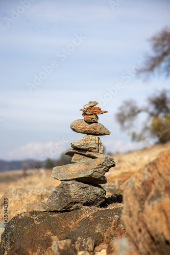 Trail Cairn to Mark Beach Route  at Lake Folsom California