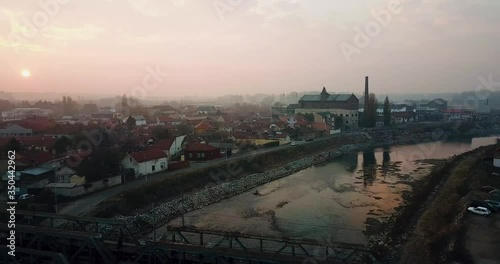Aerial of the river Nisava in Nis Serbia photo