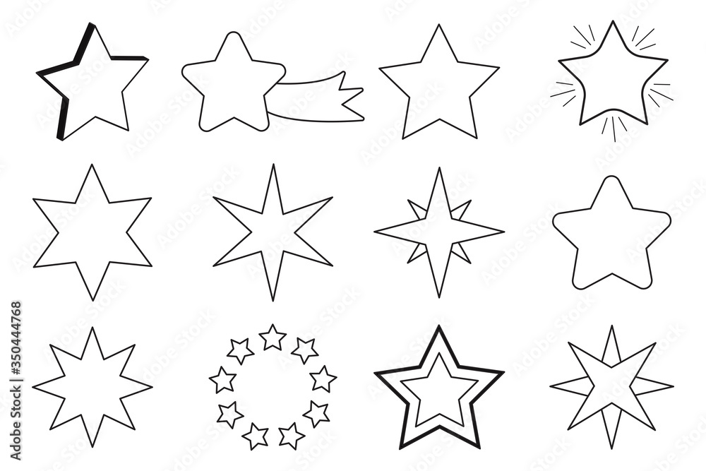 Set of stars. Vector image of black silhouettes of star icons. Flat outline stardom. Stock image. Set of stars. Vector image of black silhouettes of star icons. Flat outline stardom. Stock image.