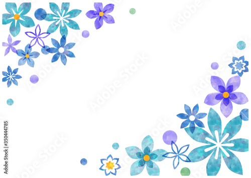 花柄_水彩_ブルー背景